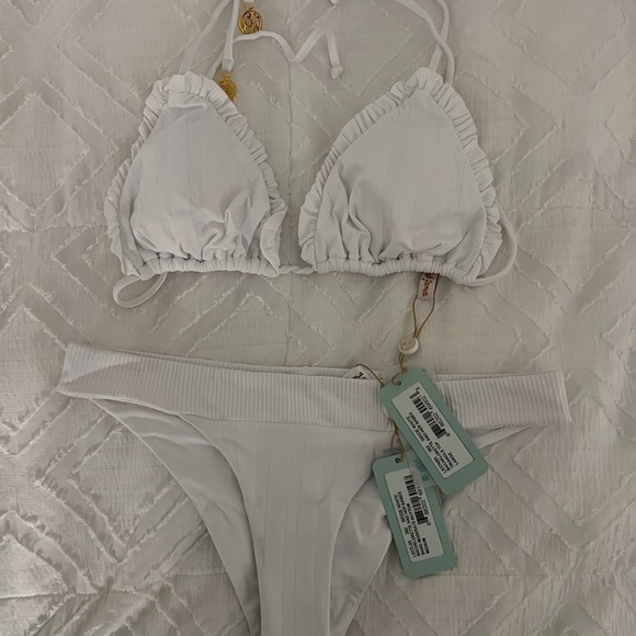 White Ruffle Trim Bikini - Picture 1 of 2